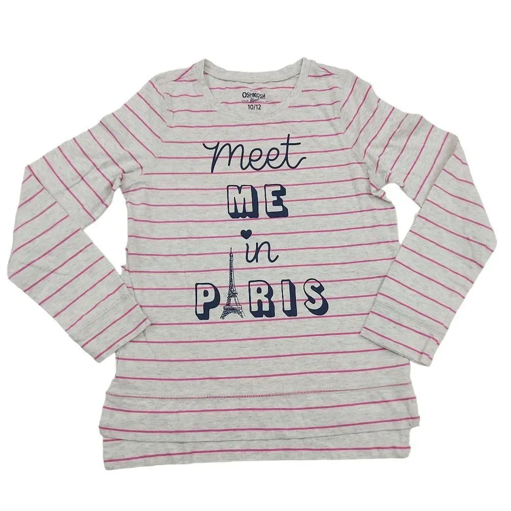 OshKosh B'gosh Girls Tee 10/12 Long Sleeve Striped 100% Cotton